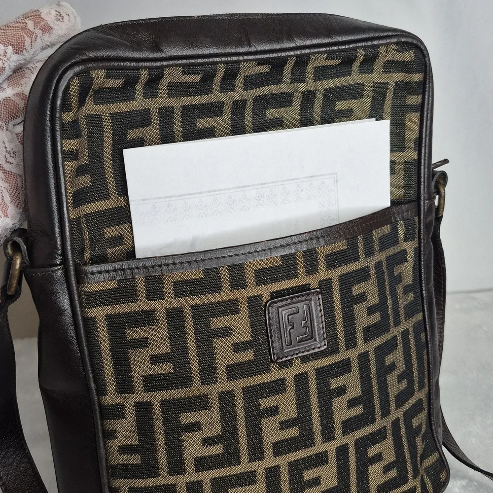 Fendi Vintage Brown Monogram Messenger Bag UNISEX w/Dust Bag & COA